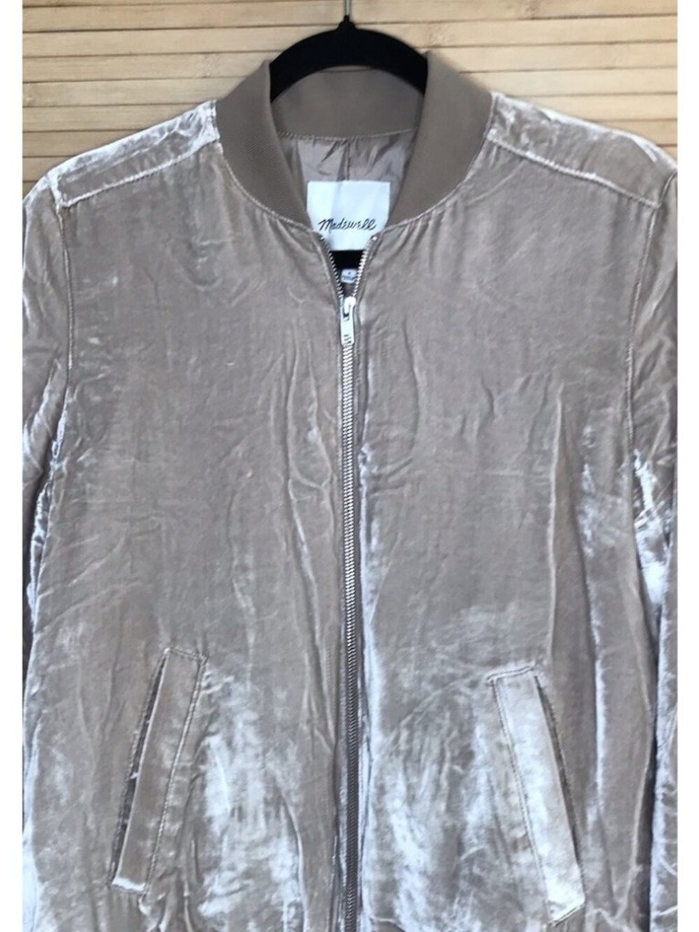 Madewell Velvet Bomber Jacket Womens Size S Style H1775 Beige Silk Blend - Picture 2 of 6